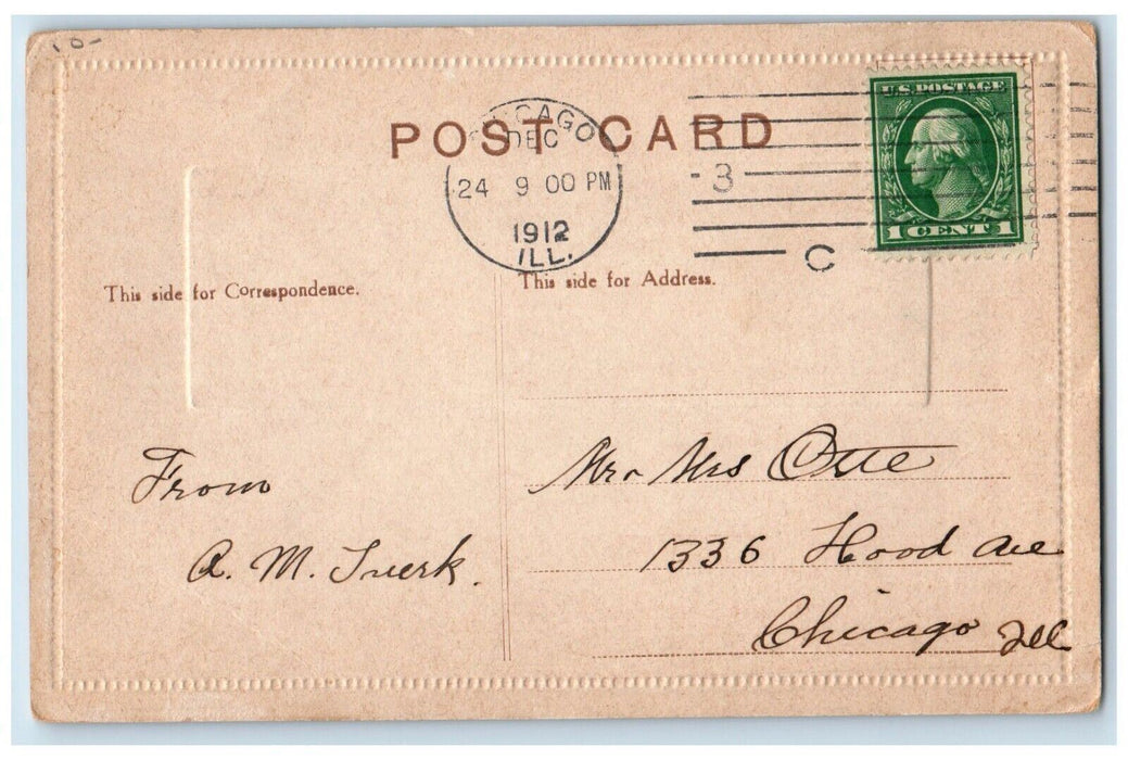 1912 Merry Christmas Greetings Motto Pointessia Flowers Posted Antique Postcard