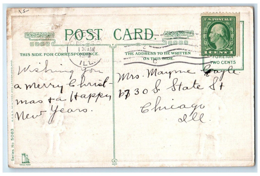 1911 Christmas Pointessia Flowers Boy Girl Winsch Back Chicago IL Postcard