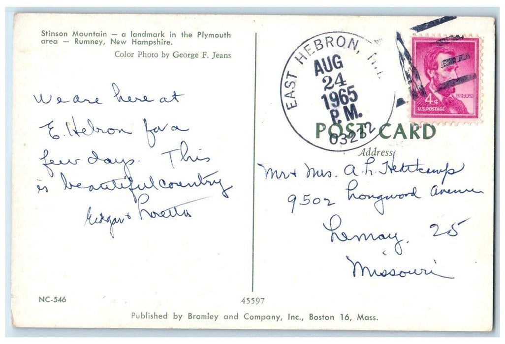 1965 Stinson Moutain View Rumney East Hebron New Hampshire NH Vintage Postcard