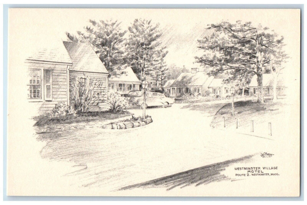 Westminster Village Motel Drawing Cars Westminster MA Unposted Vintage Postcard