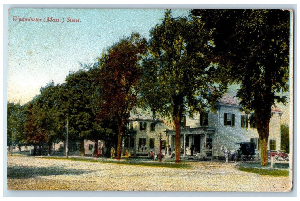1911 Street View Of Westminster MA, Horse Carriage Dirt Road Antique Postcard