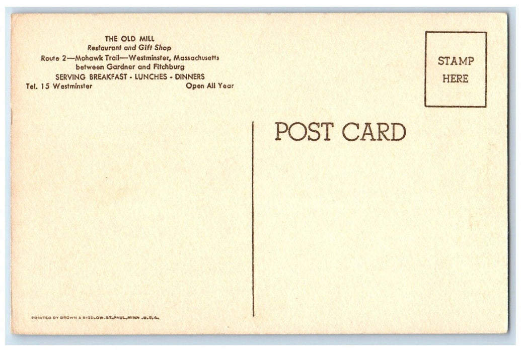 The Old Mill Restaurant And Gift Shop Westminster Massachusetts MA Postcard