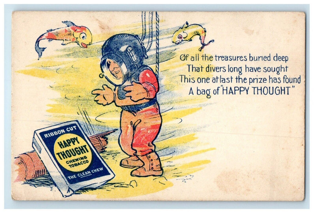 c1905 Happy Thought Chewing Tobacco Diving Suit Comic Advertising Postcard