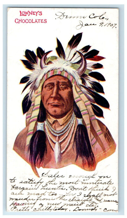 1907 Lowney's Chocolates Denver Colorado CO Native American Advertising Postcard