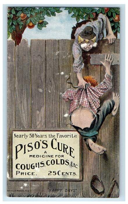 c1910 Piso's Cure Quack Medicine Happy Days Unposted Advertising Postcard
