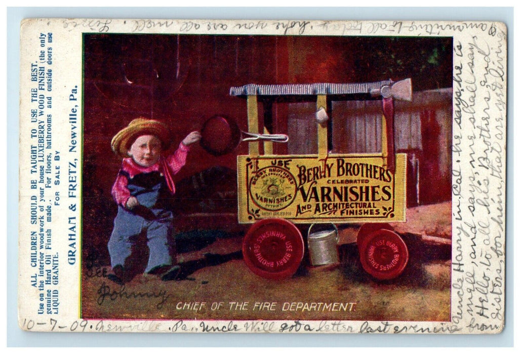 1909 Berry Brothers Floor Varnish Newville PA Child Boy Advertising Postcard