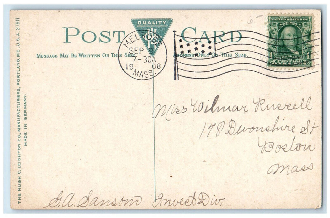 1908 Trinity Church Entrance Ladies Walking Melrose Massachusetts MA Postcard
