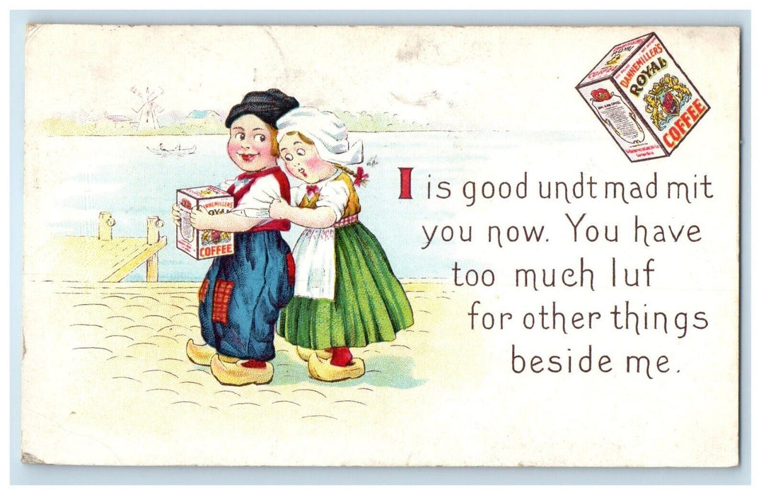 1915 Royal Coffee Advertising Dutch Kids Calion Ohio OH Postcard