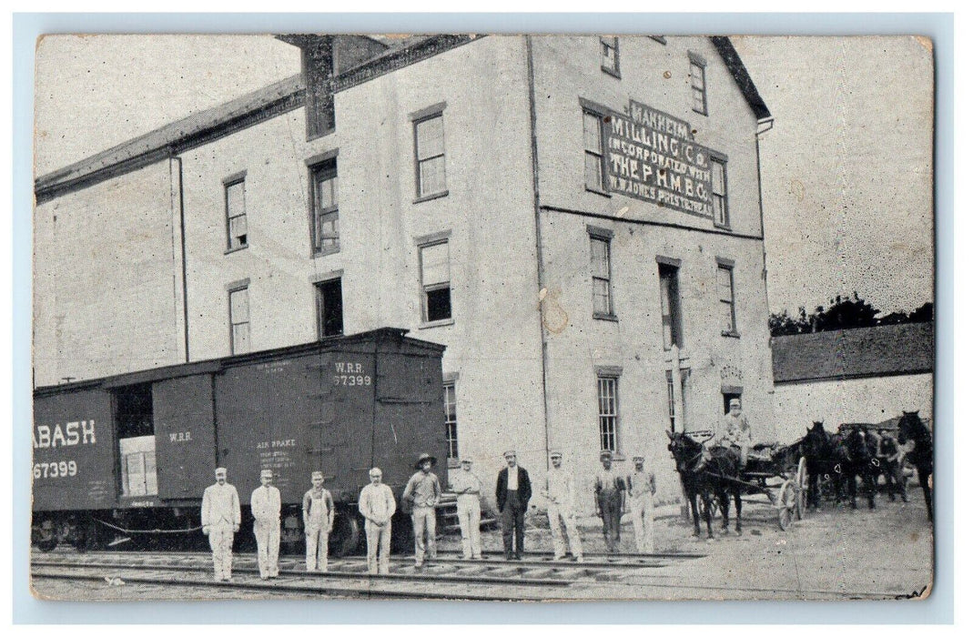 c1910 Manheim Milling Co. Factory Employees Railroad Horse Carriage PA Postcard