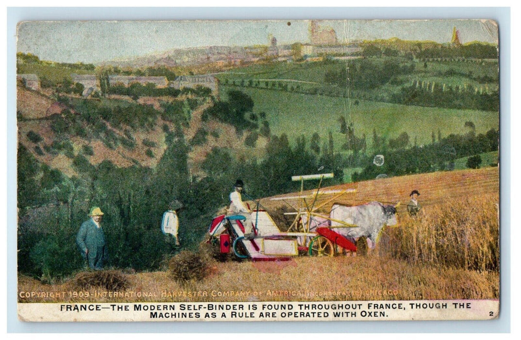 1917 International Harvester Co. Farming France Oxen Advertising Postcard