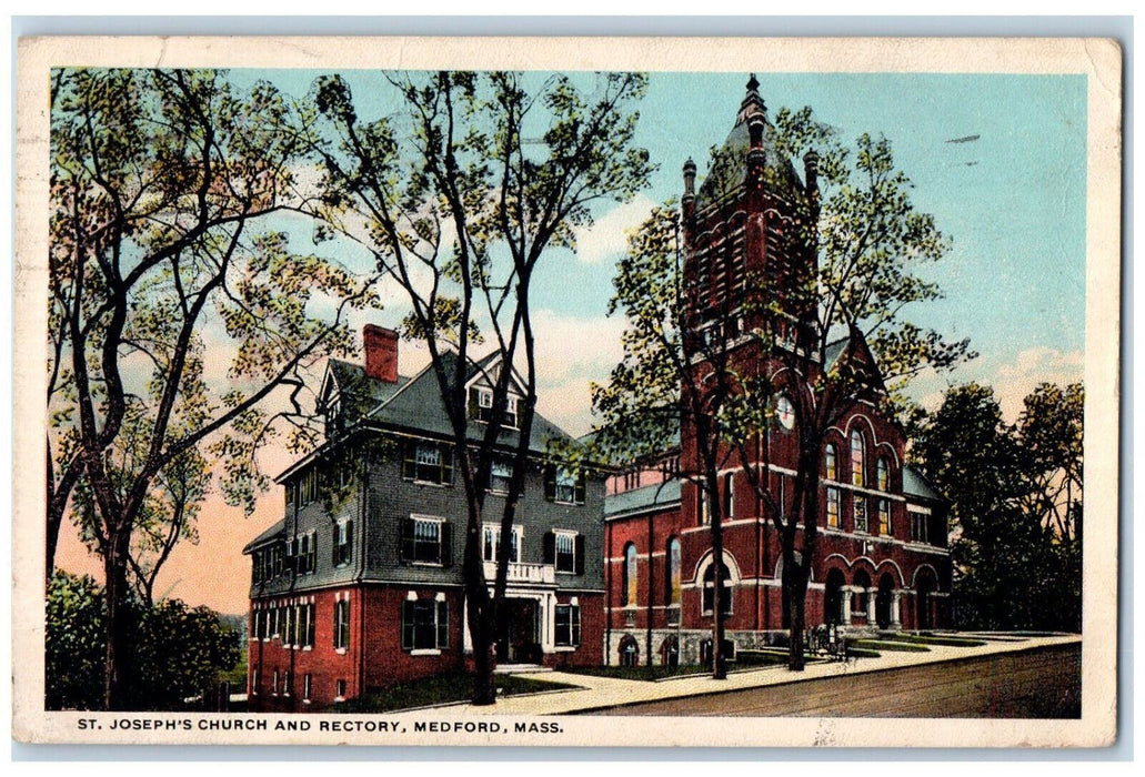 1923 St. Joseph's Church and Rectory Medford Massachusetts MA Posted Postcard