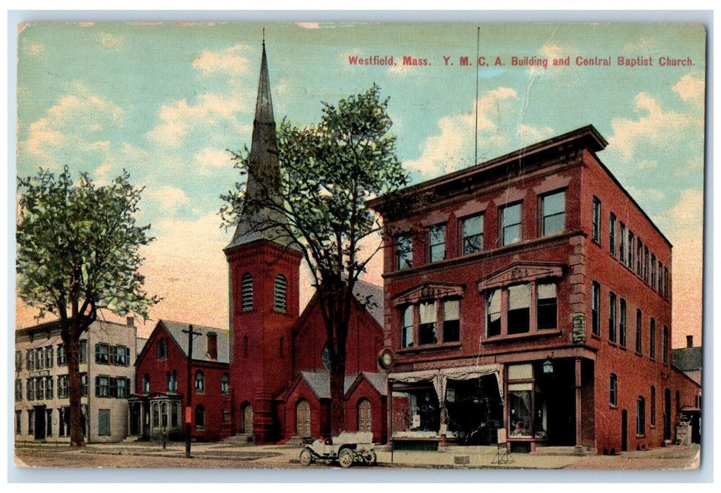 1911 Y. M. C. A. Building And Central Baptist Church Westfield MA Postcard
