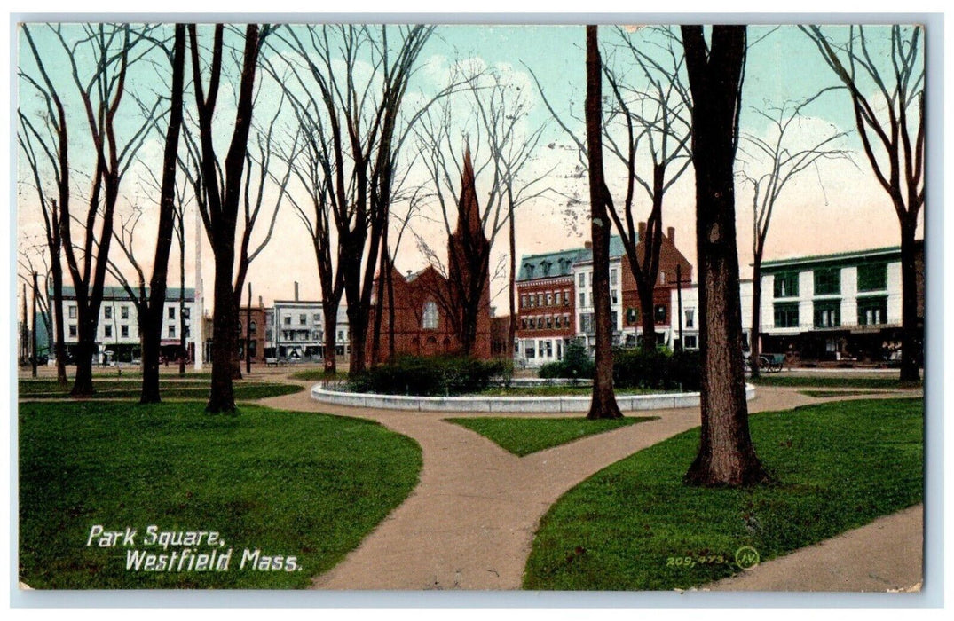 1909 Park Square View Westfield Massachusetts MA Posted Antique Postcard