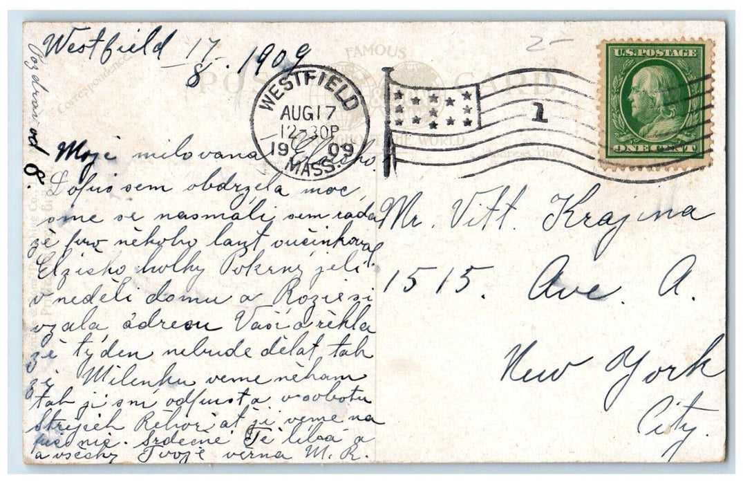 1909 Park Square View Westfield Massachusetts MA Posted Antique Postcard