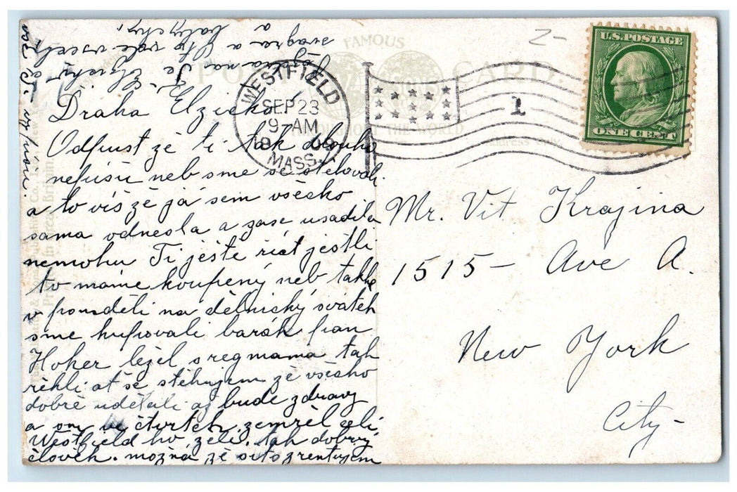 1909 Soldiers Monument And Park Square Westfield MA Posted Antique Postcard