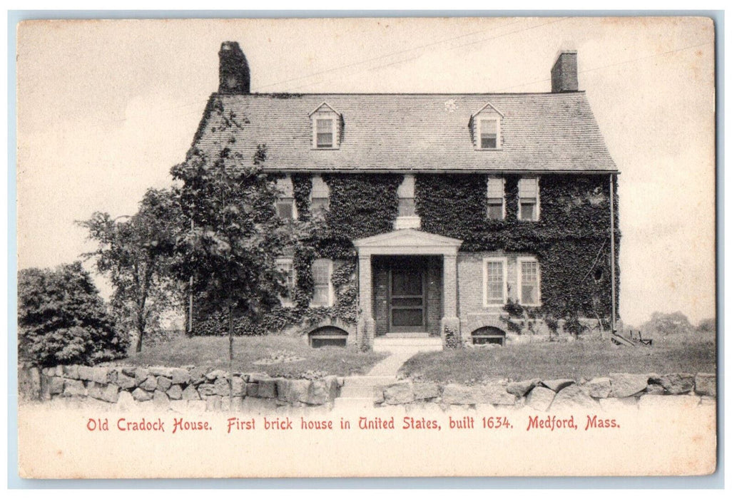 c1905 Old Cradock Brick House in Medford Massachusetts MA Antique Postcard