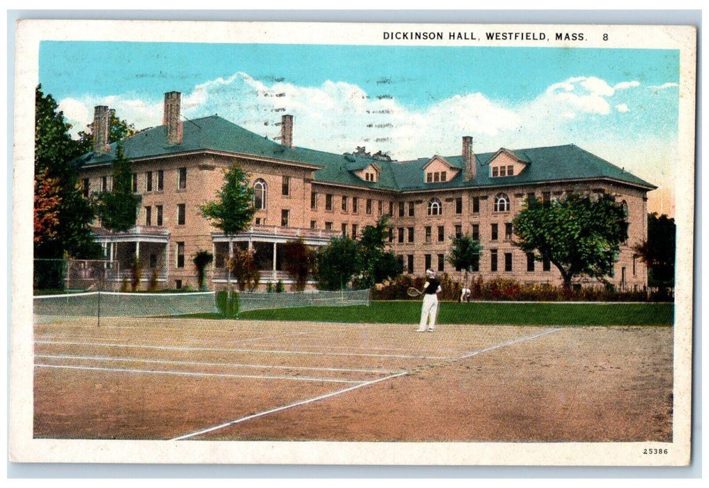 1931 Dickinson Hall Building Tennis Westfield Massachusetts MA Vintage Postcard