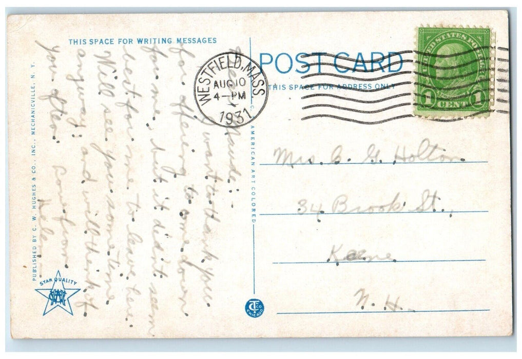 1931 Dickinson Hall Building Tennis Westfield Massachusetts MA Vintage Postcard