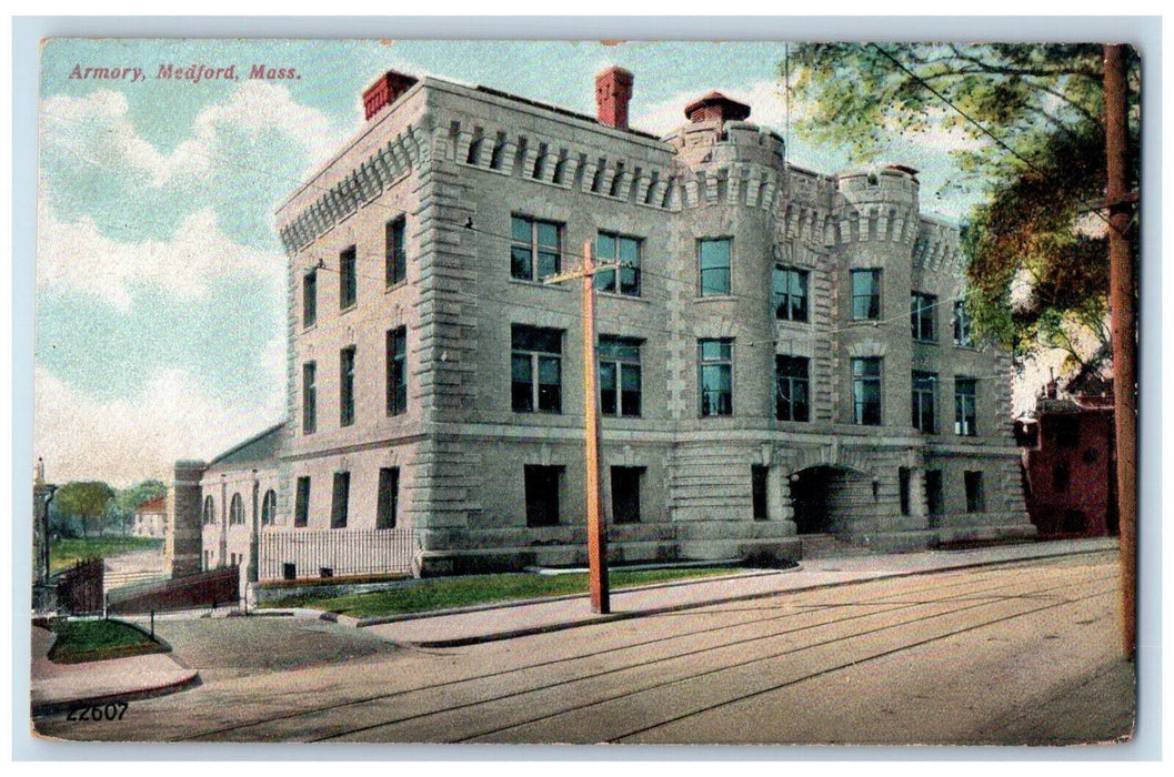 c1910 Entrance View Armory Building Medford Massachusetts MA Postcard