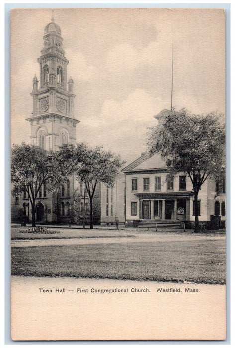 c1905 Town Hall First Congregational Church Westfield Massachusetts MA Postcard
