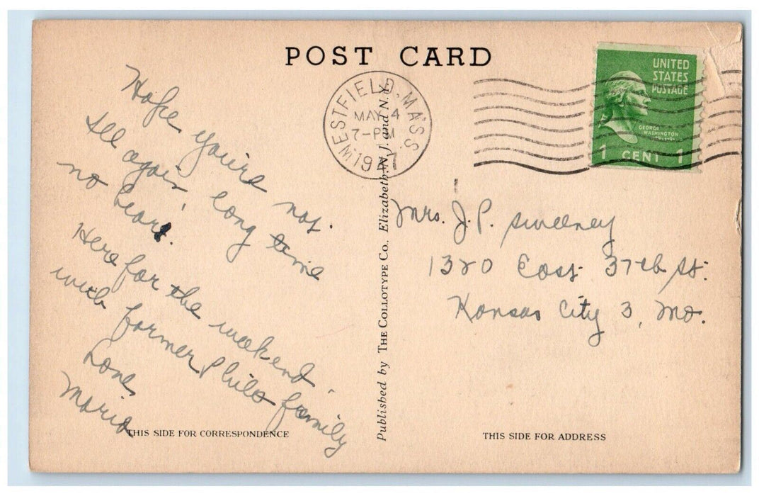 1947 American Legion Home Westfield Massachusetts MA Posted Vintage Postcard
