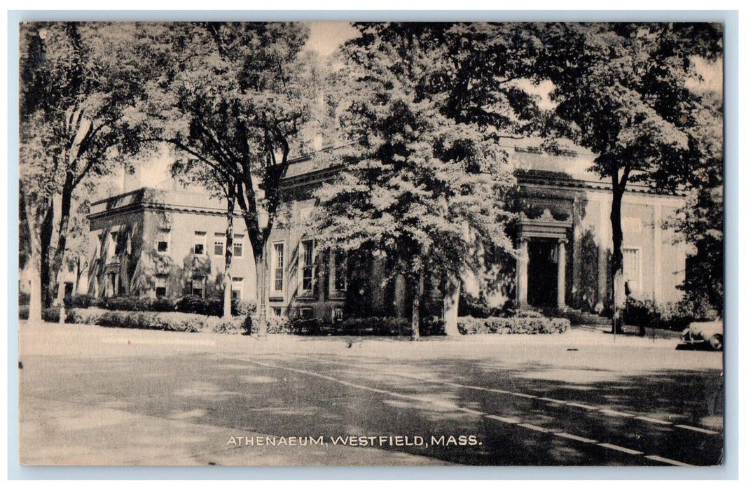 Atheneum Building Street View Westfield Massachusetts MA Vintage Postcard