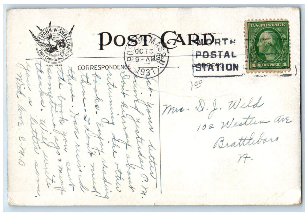 1931 Mary A. Livermore School Melrose Massachusetts MA Antique Postcard