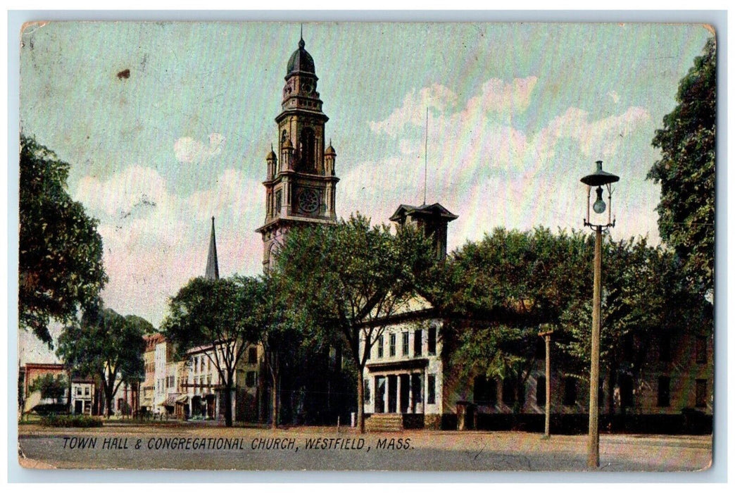 c1910's Town Hall & Congregational Church Westfield Massachusetts MA Postcard
