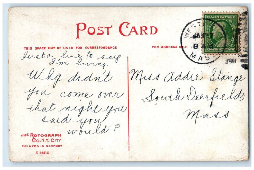 c1910's Town Hall & Congregational Church Westfield Massachusetts MA Postcard