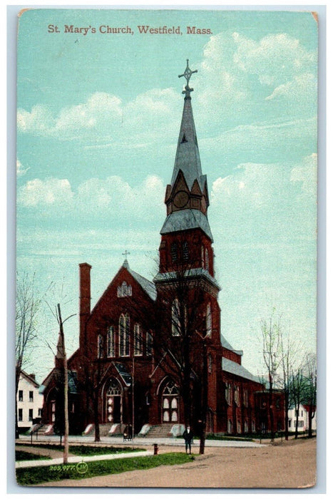 c1910's St. Mary's Church Street View Westfield Massachusetts MA Postcard
