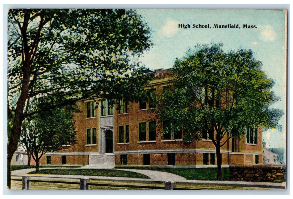 c1910 High School Mansfield Massachusetts MA Antique Unposted Postcard