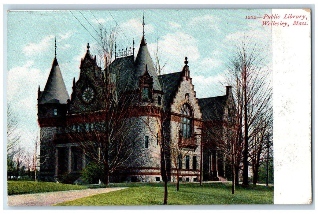 c1905 Public Library Building Wellesley Massachusetts MA Antique Postcard