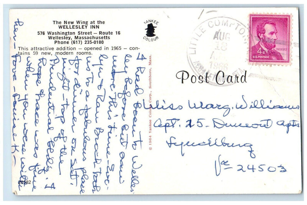 1966 The New Wing At Wellesley Inn Building Wellesley Massachusetts MA Postcard