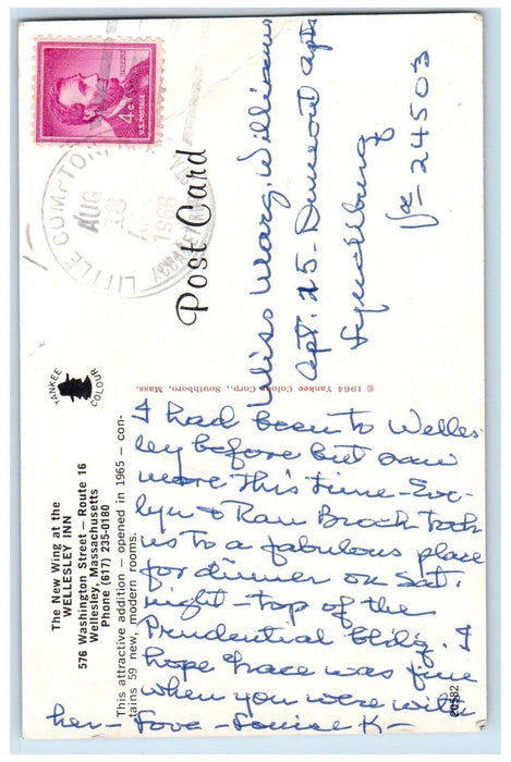 1966 The New Wing At Wellesley Inn Building Wellesley Massachusetts MA Postcard