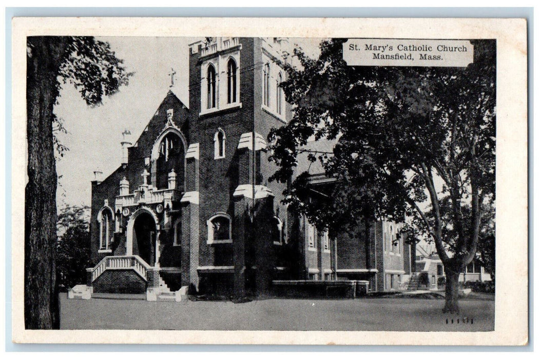 c1940's St. Mary's Catholic Church Mansfield Massachusetts MA Vintage Postcard