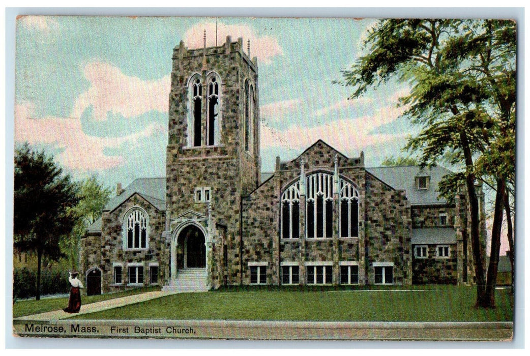 1909 First Baptist Church Melrose Massachusetts MA Posted Antique Postcard