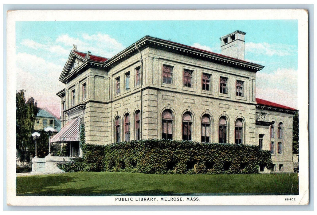 c1920's Public Library Side View Melrose Massachusetts MA Unposted Postcard