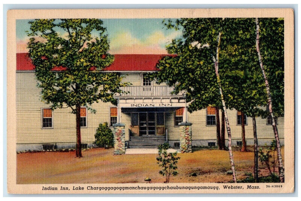 1940 Indian Inn Motel Hotel Lake Webster Massachusetts MA Vintage Postcard