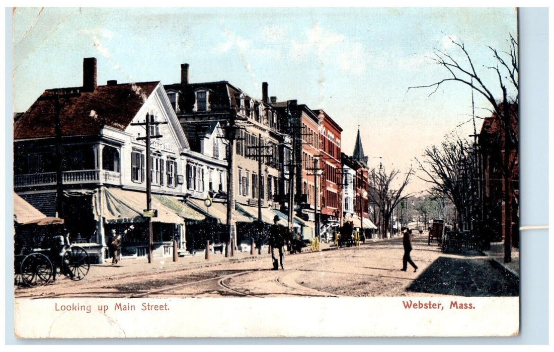 c1905 Looking Up Main Street Dirt Road Webster Massachusetts MA Antique Postcard