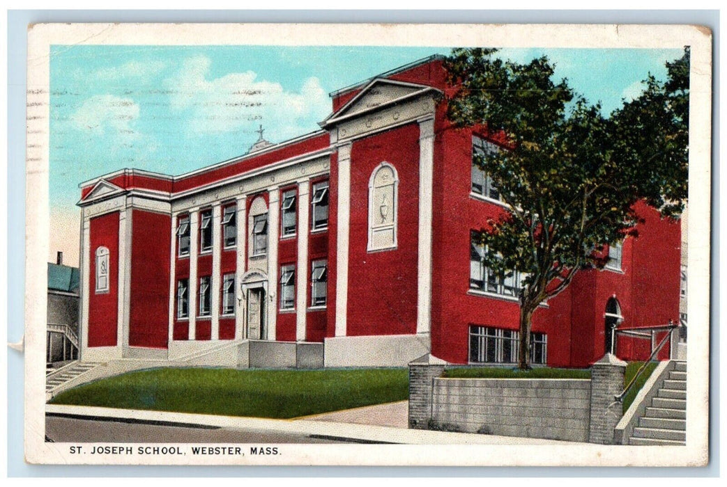 1928 St. Joseph School Street View Webster Massachusetts MA Vintage Postcard