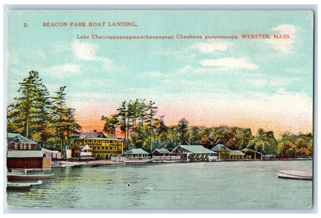 c1910's Beacon Park Boat Landing Lake Webster Massachusetts MA Vintage Postcard