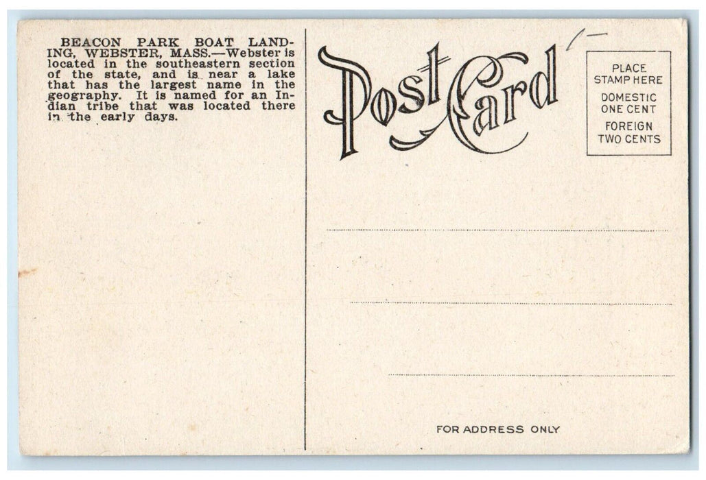 c1910's Beacon Park Boat Landing Lake Webster Massachusetts MA Vintage Postcard