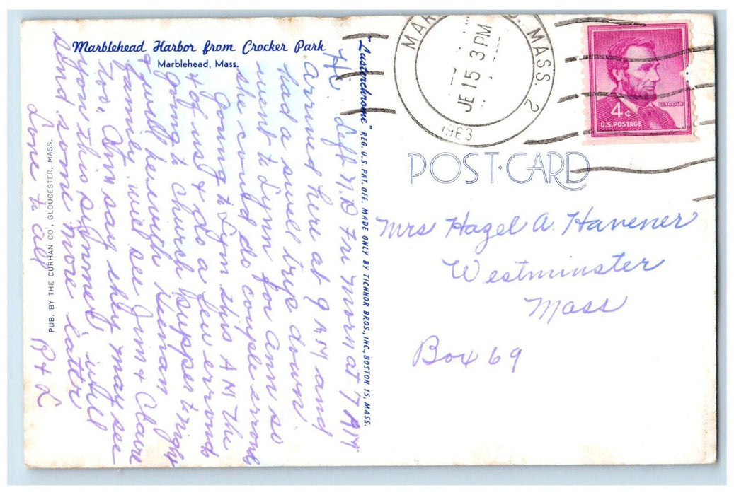 1963 Marblehead Harbor From Crocker Park Marblehead Massachusetts MA Postcard