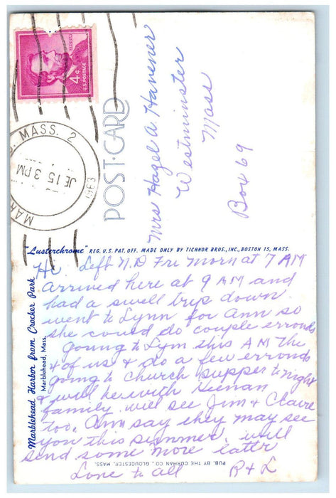 1963 Marblehead Harbor From Crocker Park Marblehead Massachusetts MA Postcard