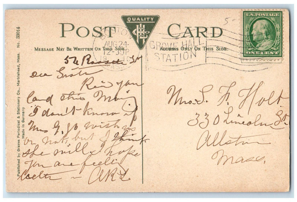 1910 Road Scene, Abbot Hall Marblehead Massachusetts MA Antique Postcard