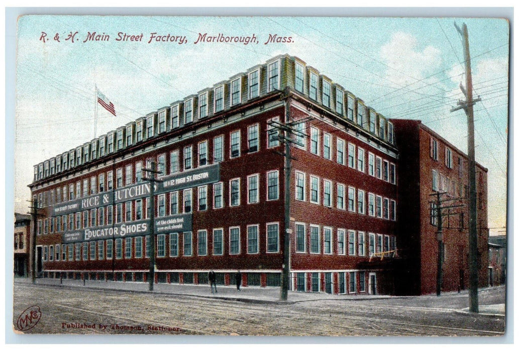 c1905 R & H Main street Factory Marlborough Massachusetts MA Antique Postcard