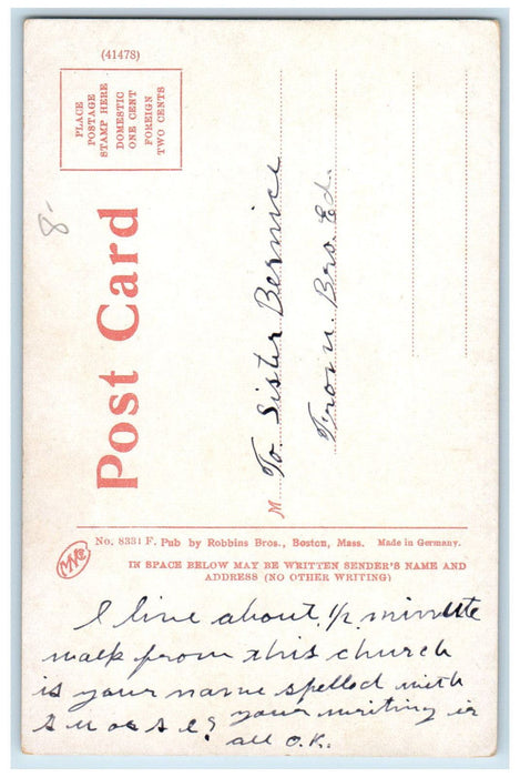 c1910 First Baptist Church Marlborough Savings Bank Massachusetts MA Postcard