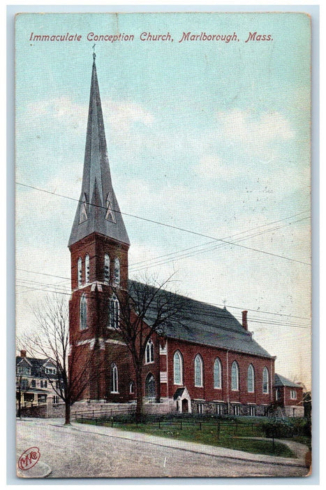 1908 Immaculate Conception Church Marlborough Massachusetts MA Postcard