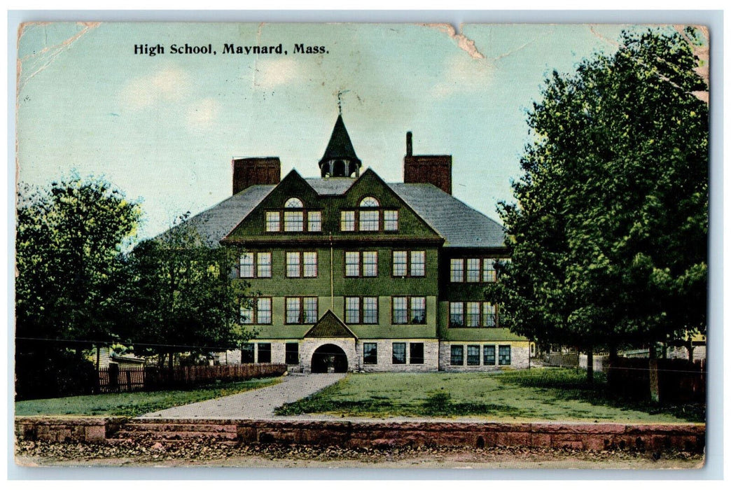 1912 Entrance to High School Maynard Massachusetts MA Antique Posted Postcard