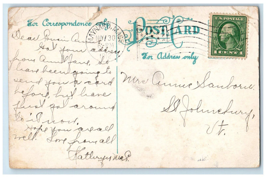 1912 Entrance to High School Maynard Massachusetts MA Antique Posted Postcard